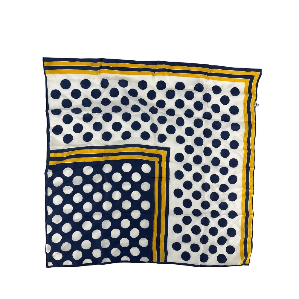 Vintage Polka Dot‎ Square Scarf Navy Blue White Yellow Striped Japan 26x26